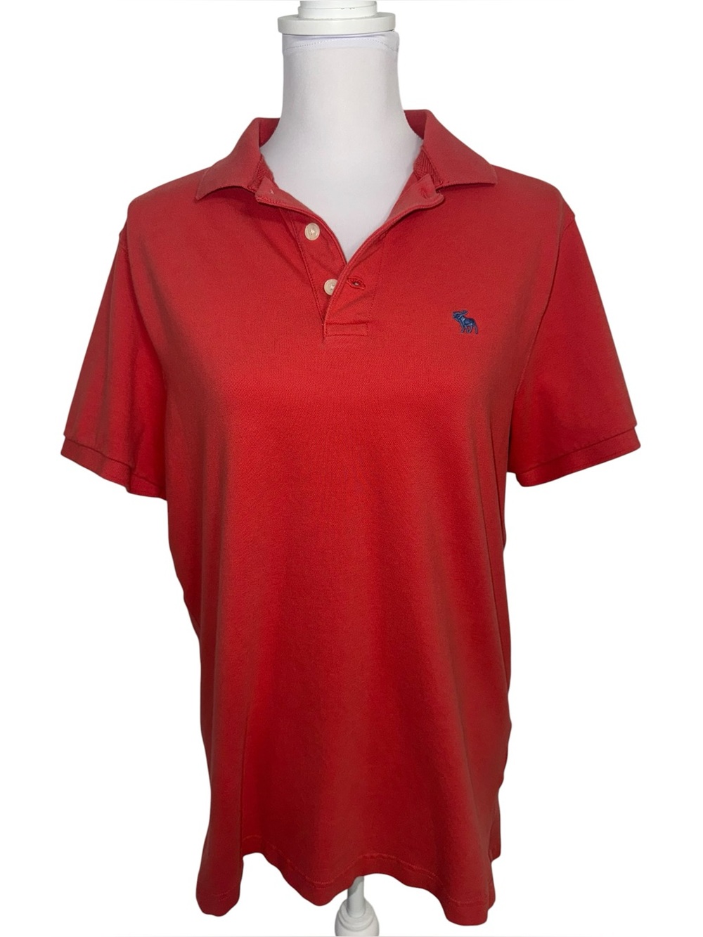 Abercrombie Fitch Polo Shirt Coral Mens Large Cotton Stretch Logo Casual Y2K‎